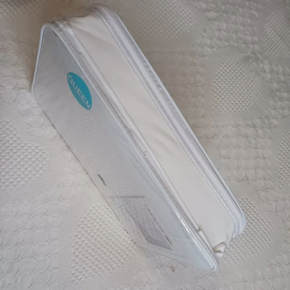 Lacoste Sheet Set White 4pcs Cooling Solid 100% Cotton size Queen
